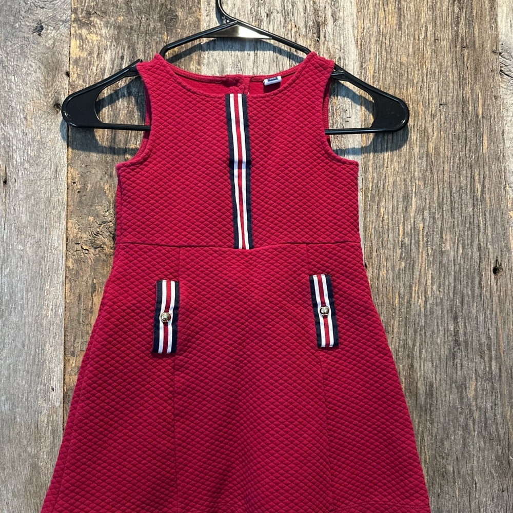 Janie and Jack Textured Red Dress with Stripe Accents